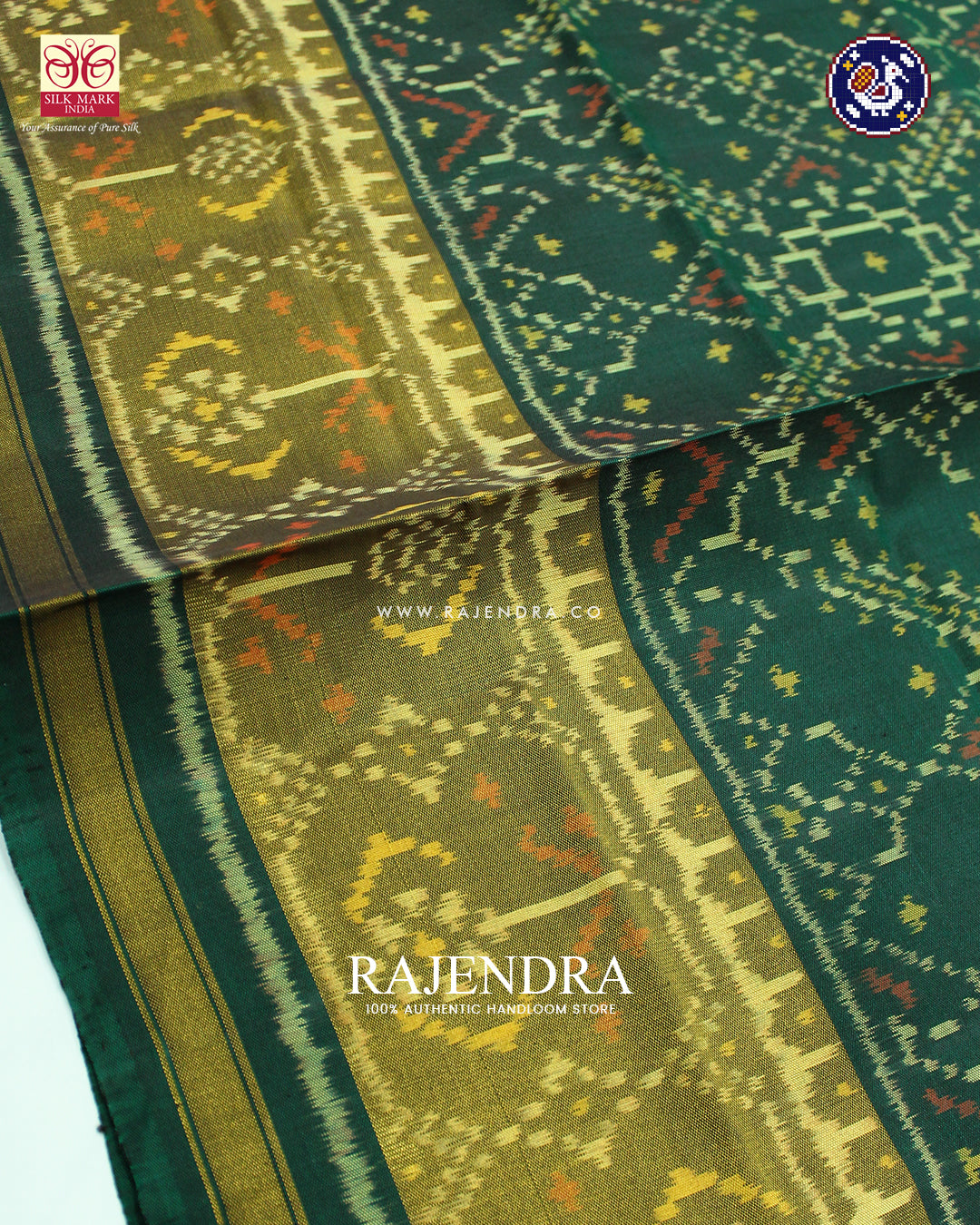 Traditional Manekchowk Design Green Rajkot Patola Saree