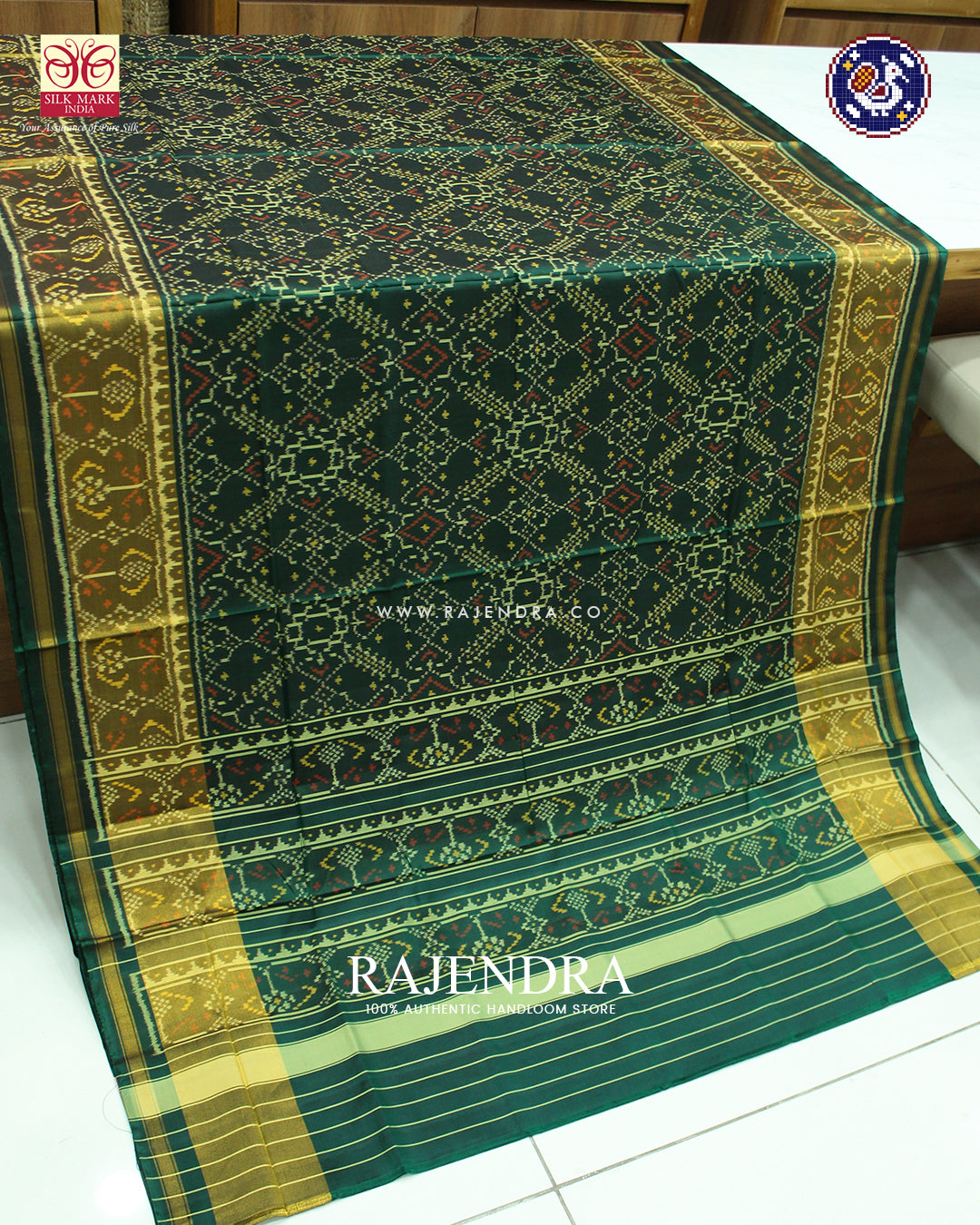 Traditional Manekchowk Design Green Rajkot Patola Saree