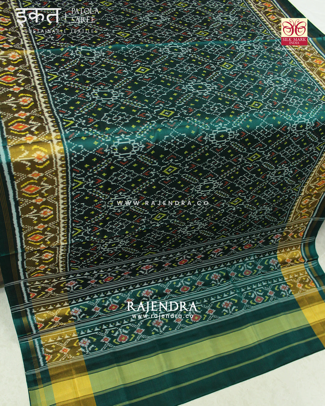 Traditional Manekchowk Rama Green Single Ikat Rajkot Patola Saree