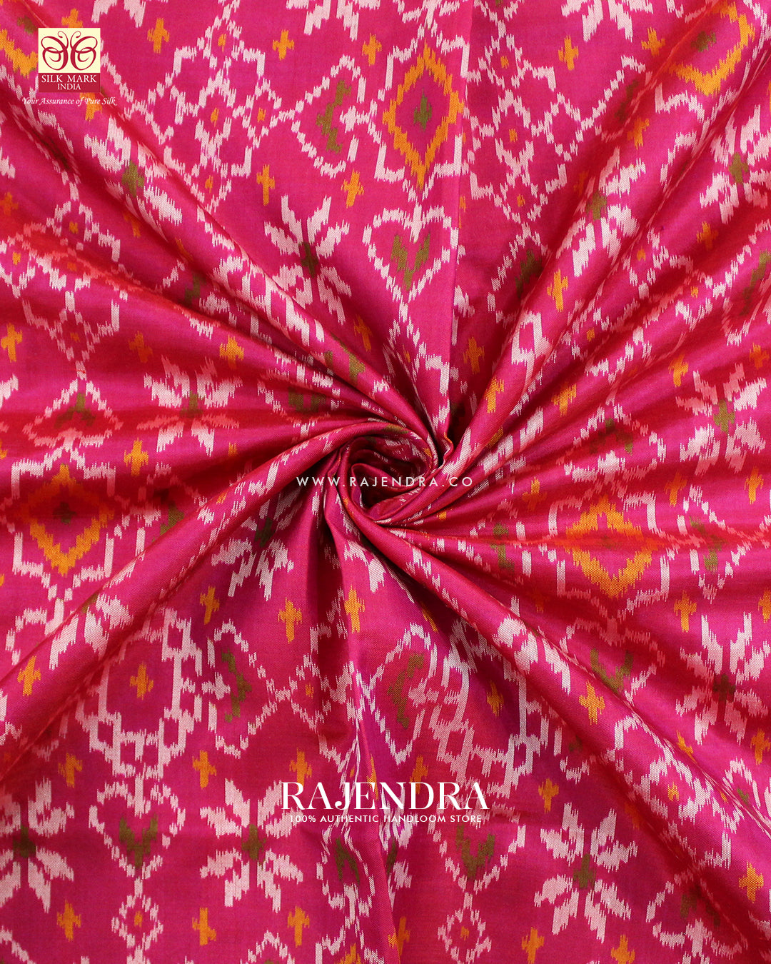 Traditional Navratna Manekchowk Mix Design Peach Pink Single Ikat Rajkot Patola Saree