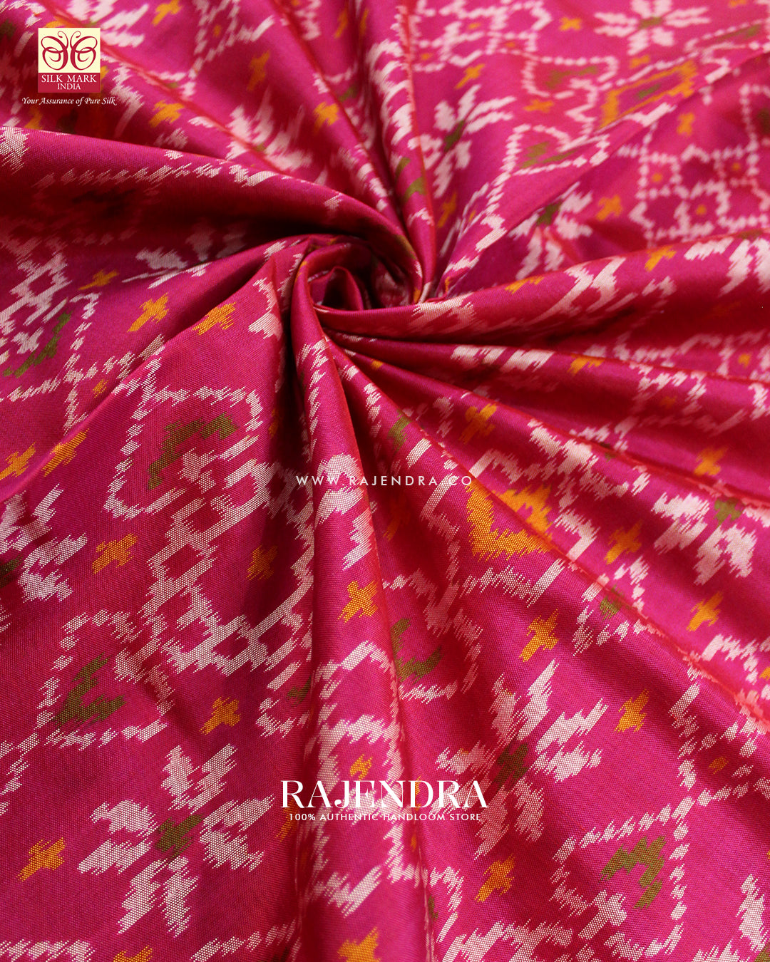 Traditional Navratna Manekchowk Mix Design Peach Pink Single Ikat Rajkot Patola Saree