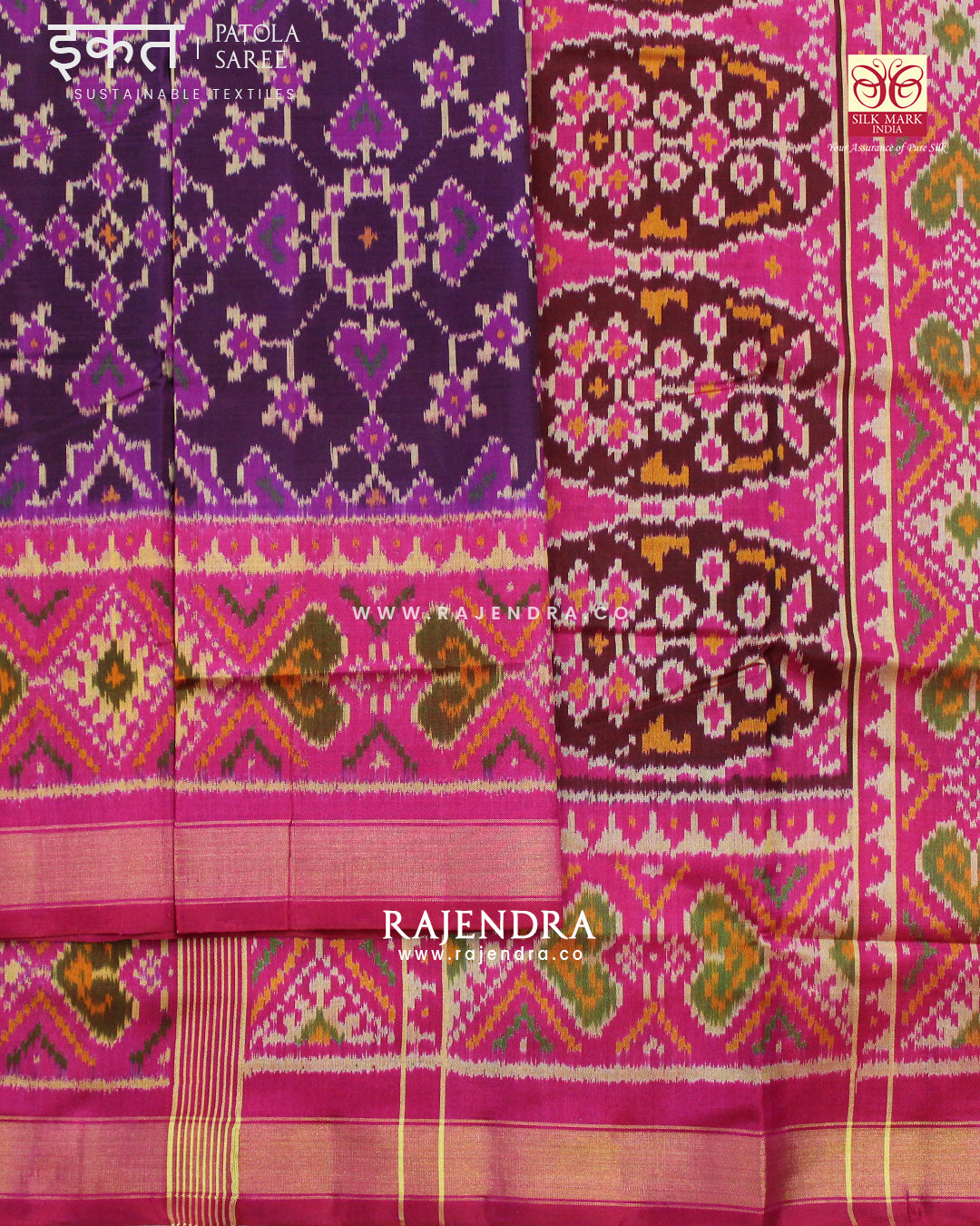 Traditional Manekchowk Mix Pink and Purple Single Ikat Rajkot Patola Saree