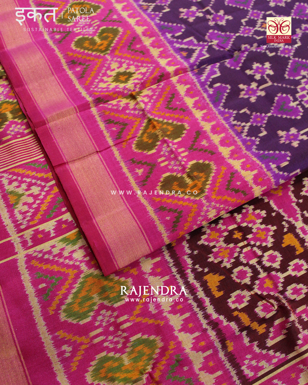 Traditional Manekchowk Mix Pink and Purple Single Ikat Rajkot Patola Saree