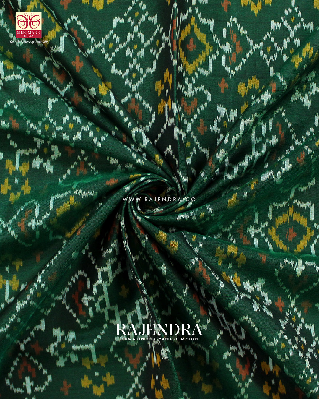 Traditional Manekchowk Navratna Mix Design Green Single Ikat Rajkot Patola Saree