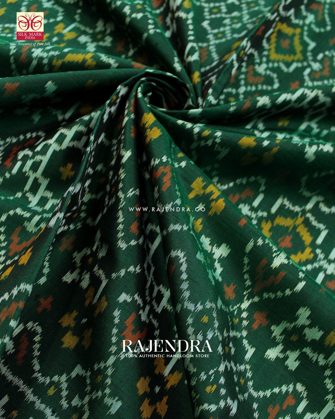 Traditional Manekchowk Navratna Mix Design Green Single Ikat Rajkot Patola Saree