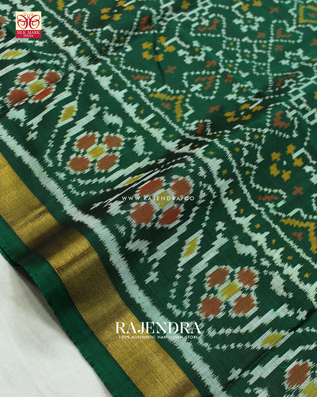 Traditional Manekchowk Navratna Mix Design Green Single Ikat Rajkot Patola Saree