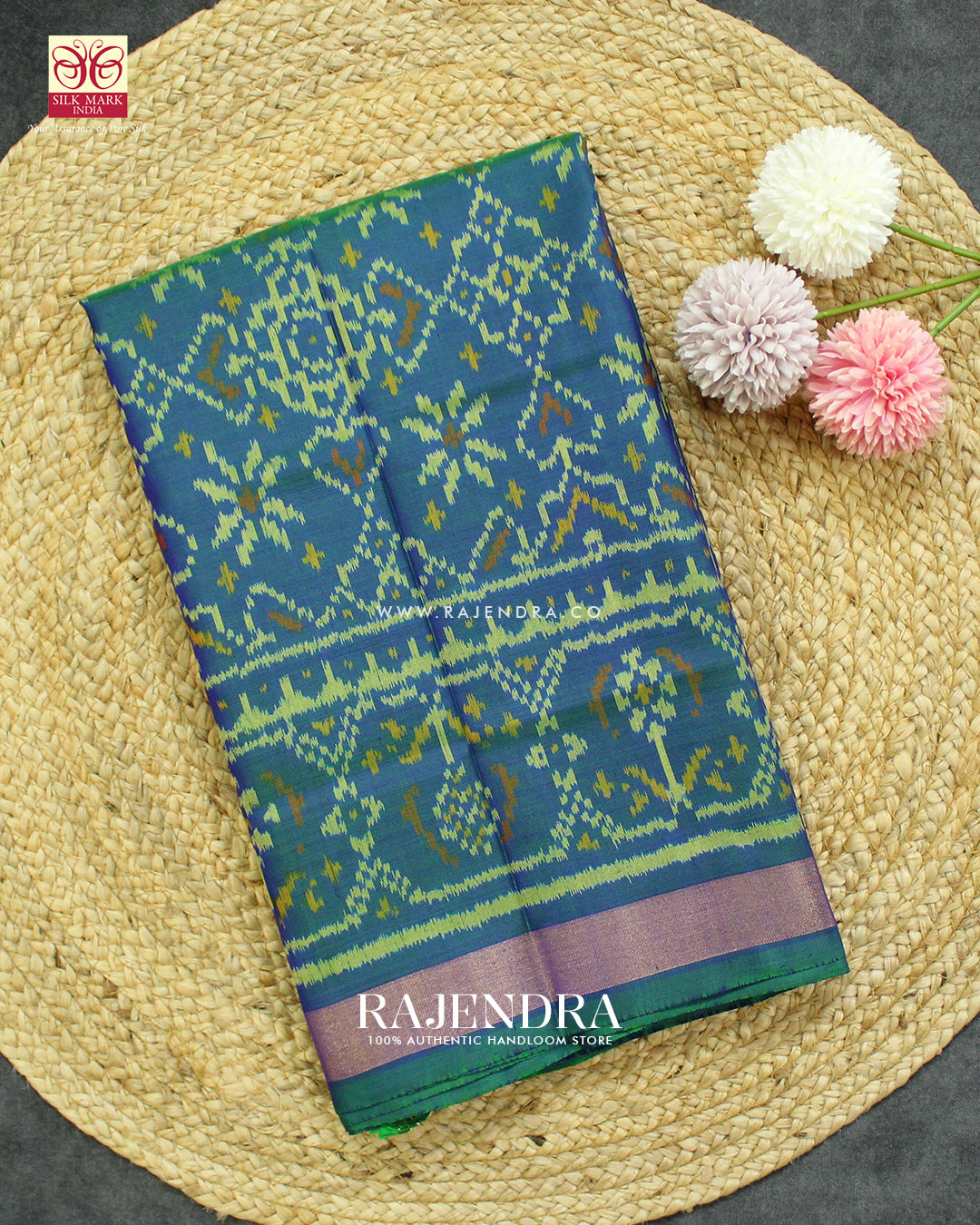 Traditional Manekchowk Navratna Mix Light Blue Single Ikat Rajkot Patola Saree