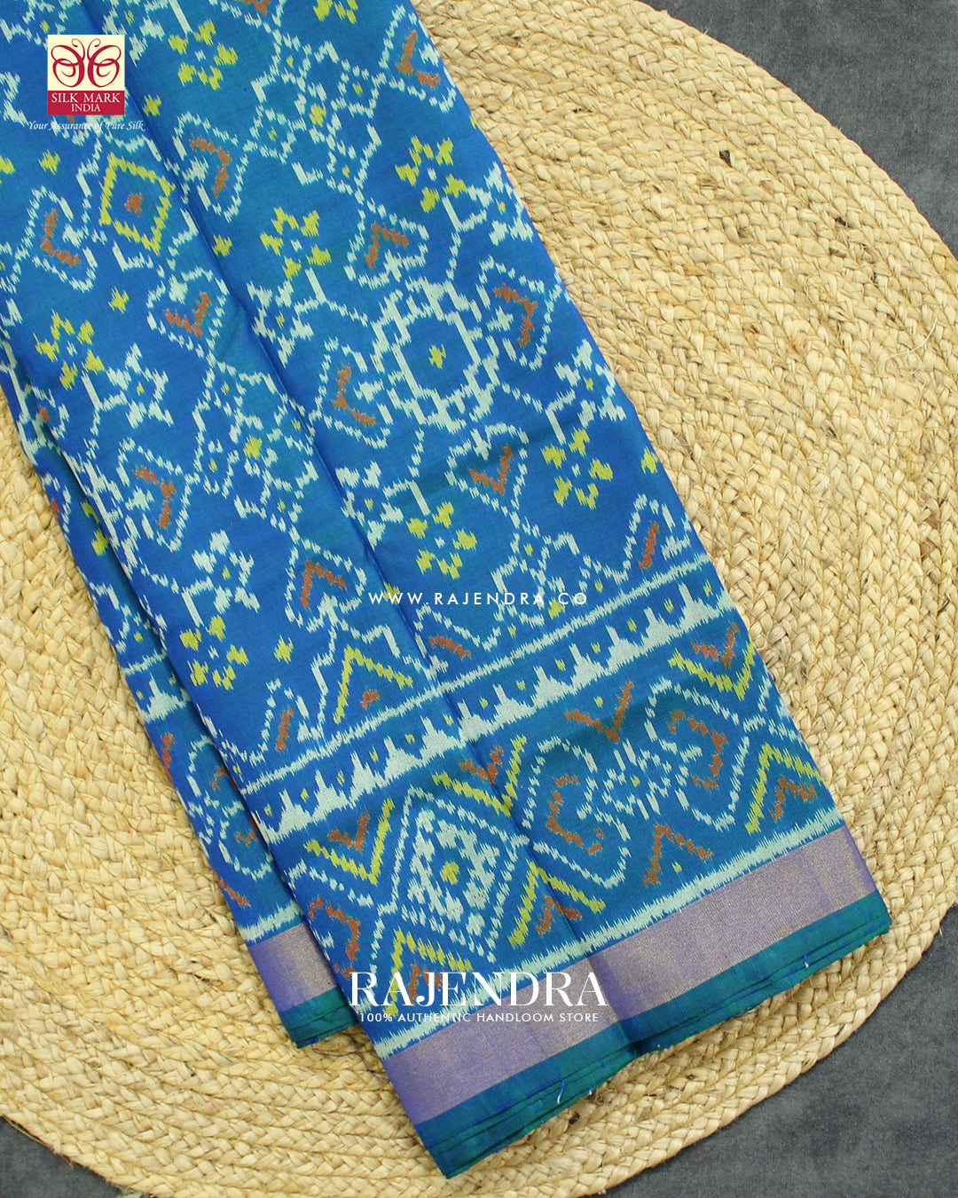 Traditional Manekchowk Navratna Mix Design Light Blue Single Ikat Rajkot Patola Saree