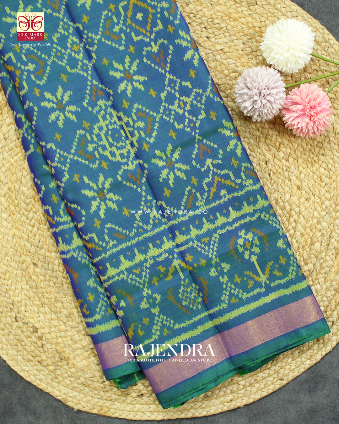 Traditional Manekchowk Navratna Mix Light Blue Single Ikat Rajkot Patola Saree