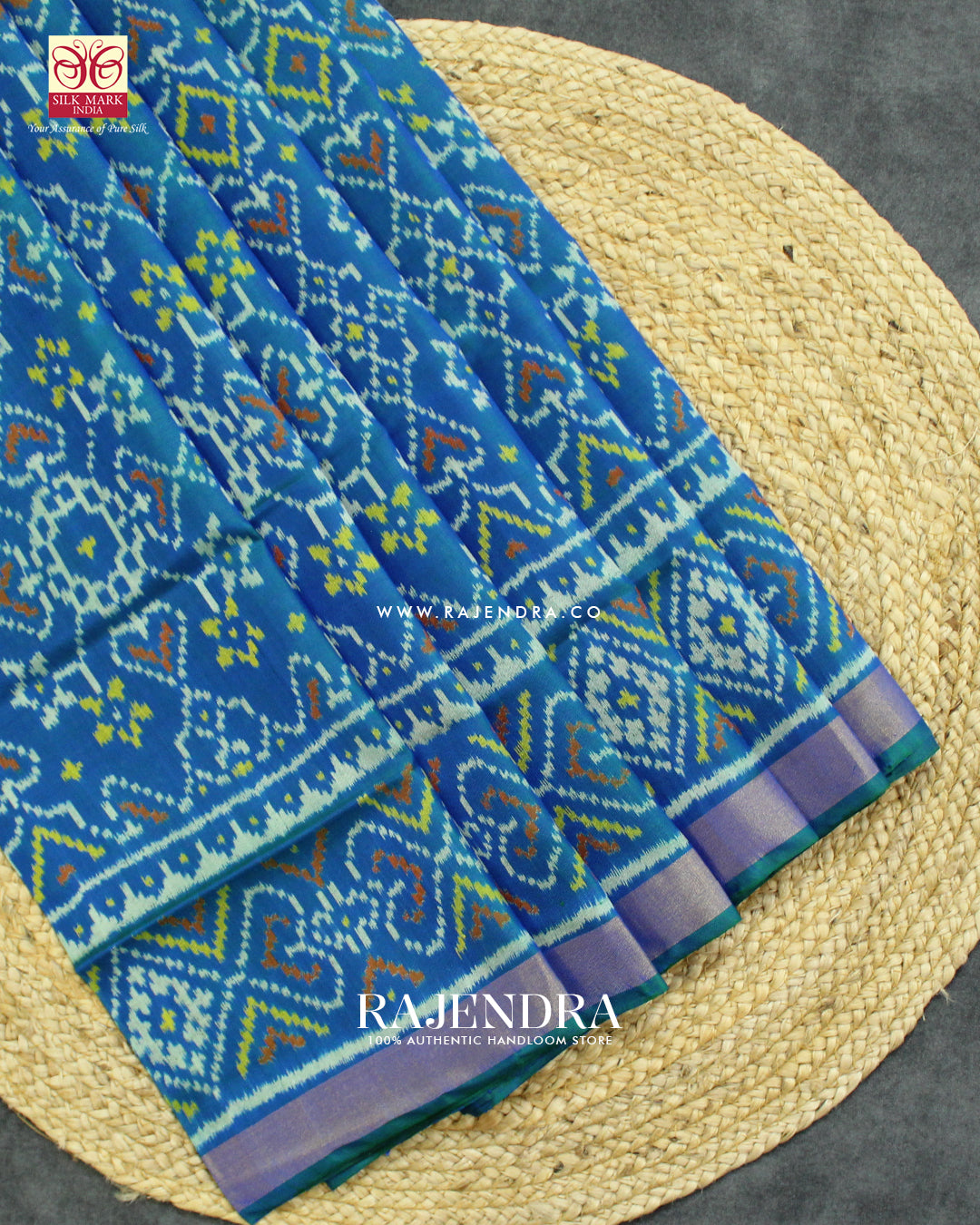 Traditional Manekchowk Navratna Mix Design Light Blue Single Ikat Rajkot Patola Saree