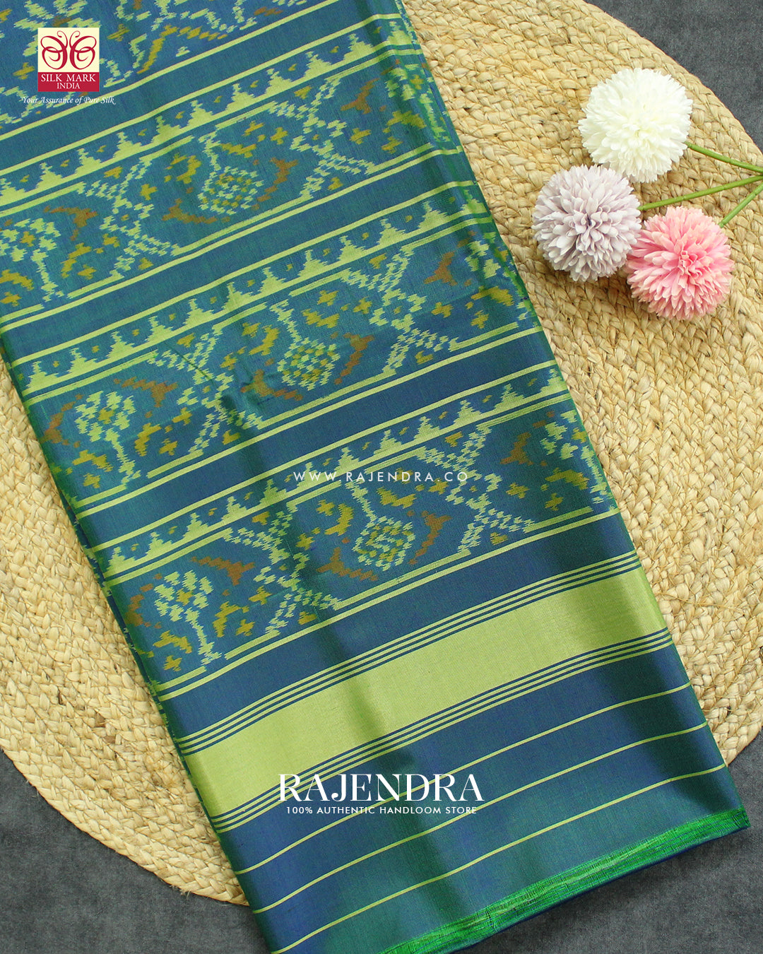Traditional Manekchowk Navratna Mix Light Blue Single Ikat Rajkot Patola Saree