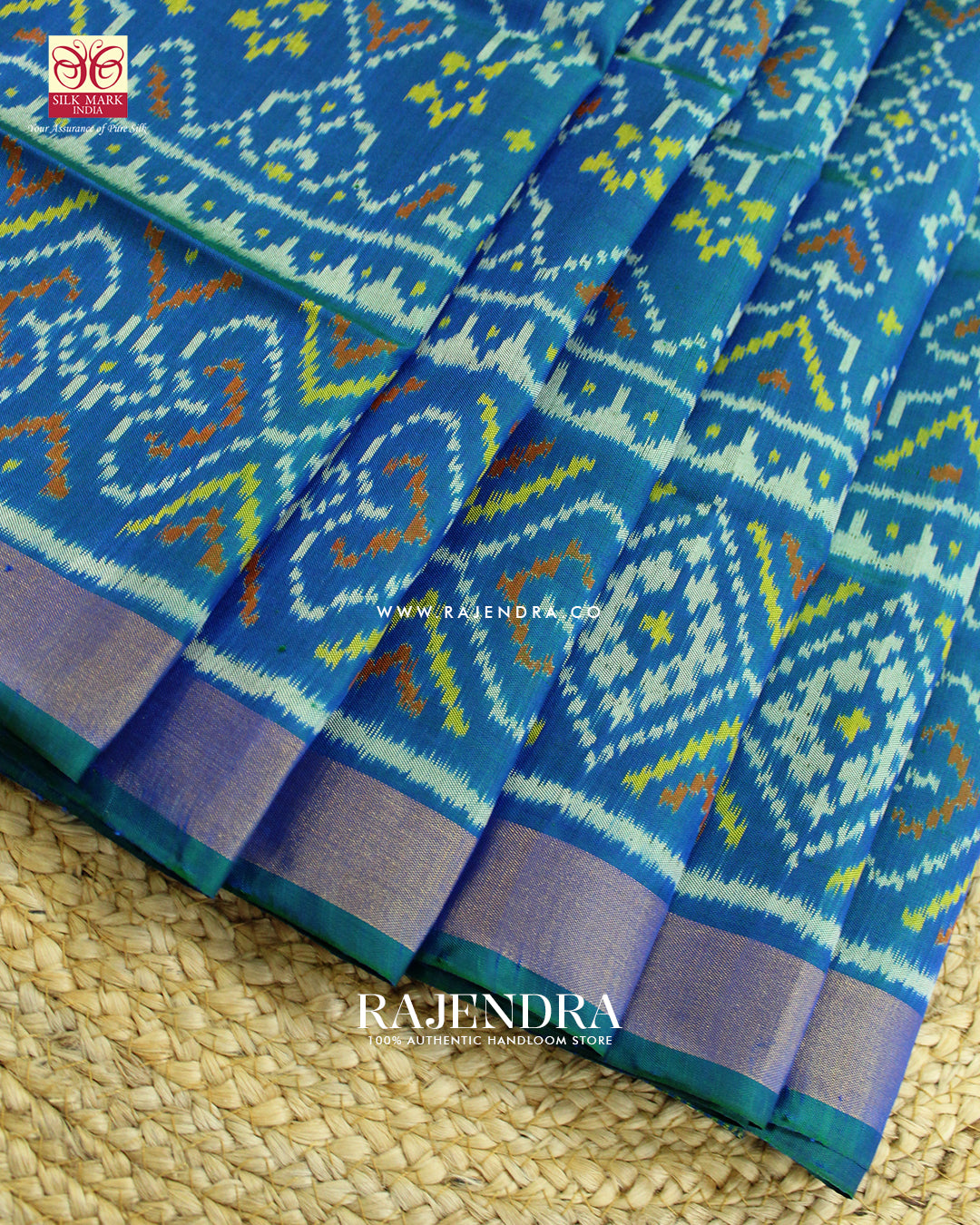 Traditional Manekchowk Navratna Mix Design Light Blue Single Ikat Rajkot Patola Saree