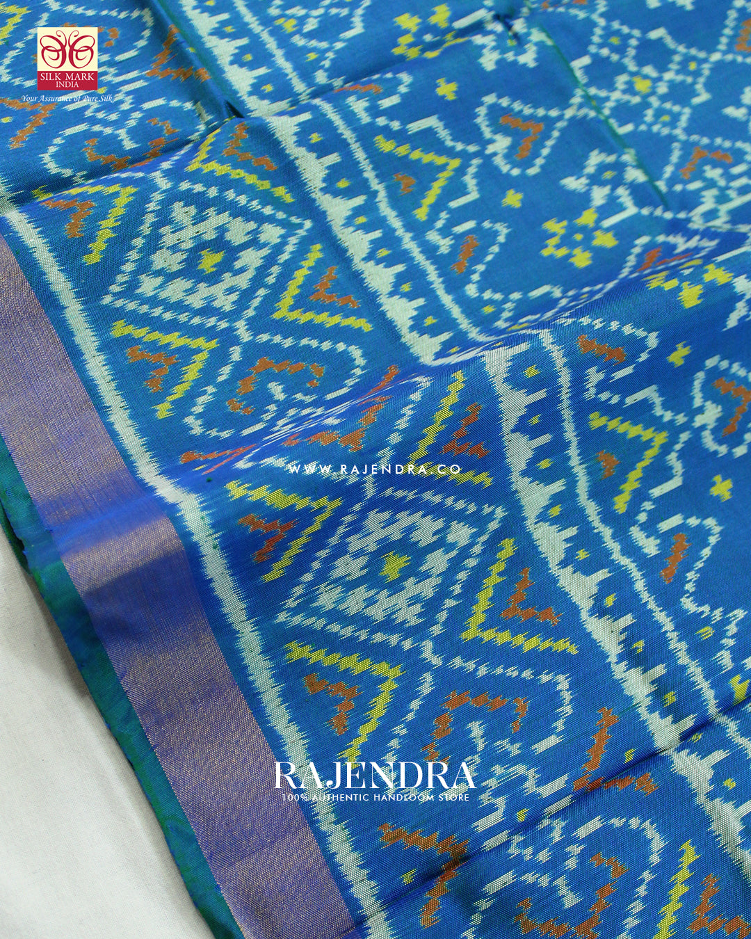 Traditional Manekchowk Navratna Mix Design Light Blue Single Ikat Rajkot Patola Saree