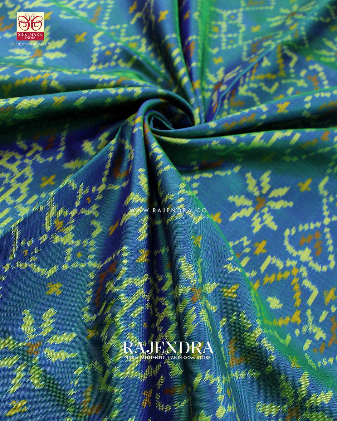 Traditional Manekchowk Navratna Mix Light Blue Single Ikat Rajkot Patola Saree