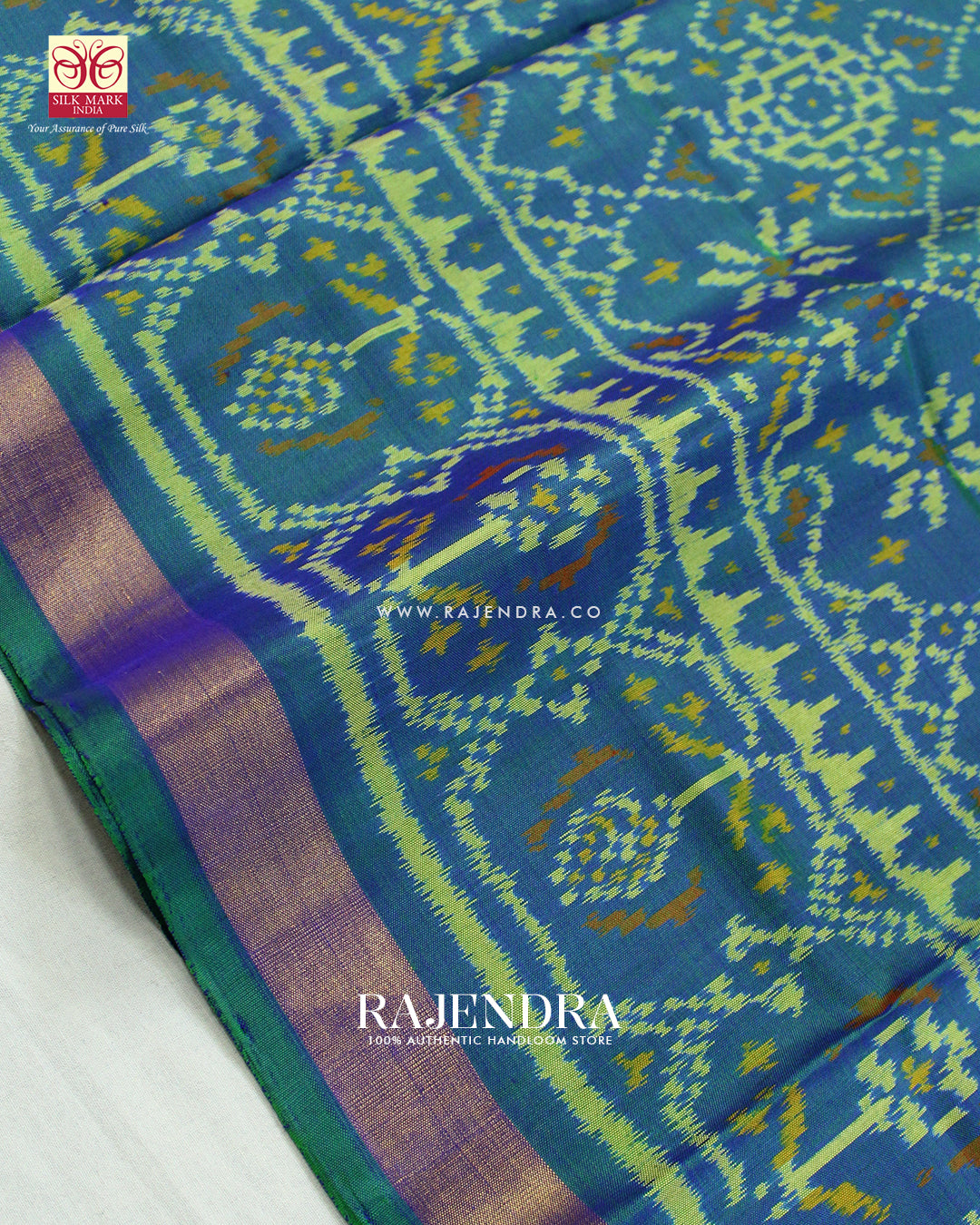 Traditional Manekchowk Navratna Mix Light Blue Single Ikat Rajkot Patola Saree