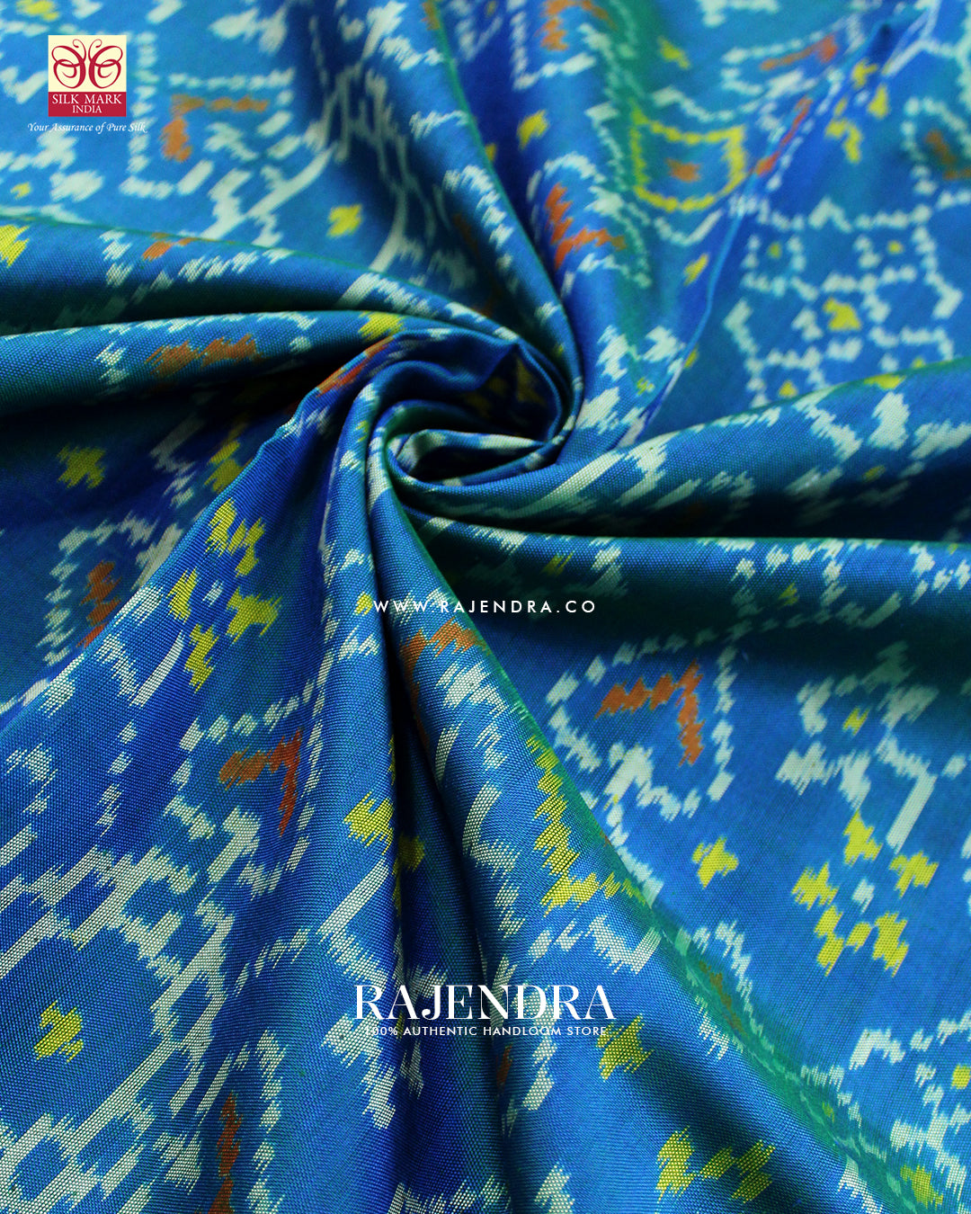 Traditional Manekchowk Navratna Mix Design Light Blue Single Ikat Rajkot Patola Saree