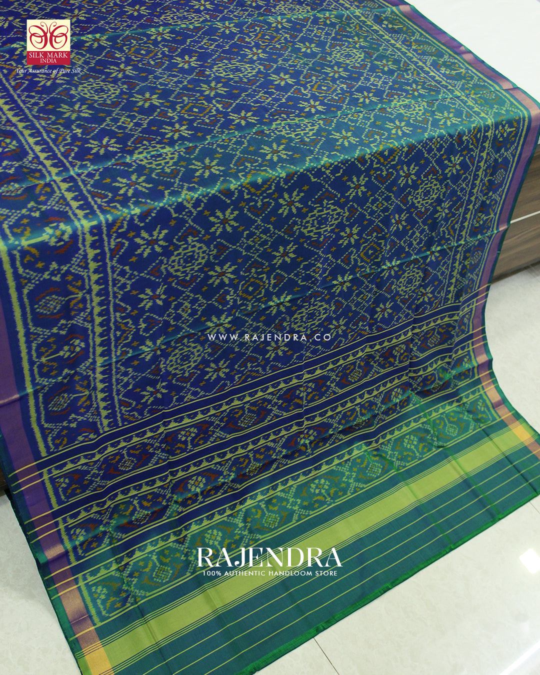Traditional Manekchowk Navratna Mix Light Blue Single Ikat Rajkot Patola Saree