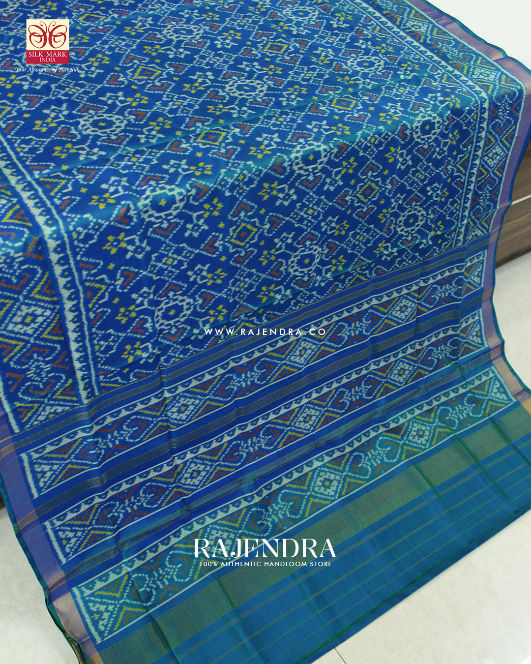 Traditional Manekchowk Navratna Mix Design Light Blue Single Ikat Rajkot Patola Saree