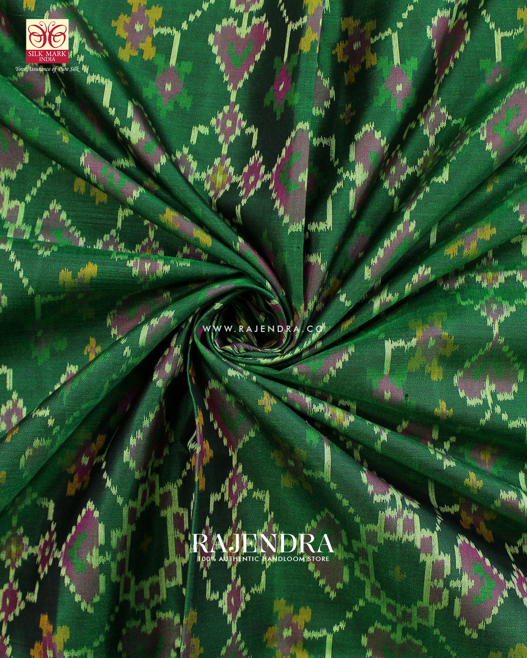 Traditional Manekchowk Navratna Pink Green Single Ikat Rajkot Patola Saree