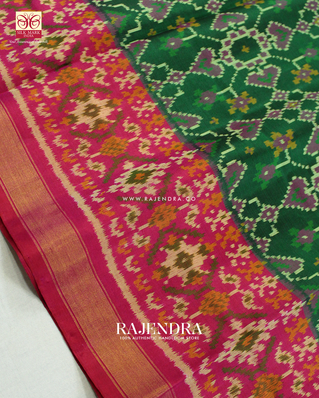 Traditional Manekchowk Navratna Pink Green Single Ikat Rajkot Patola Saree