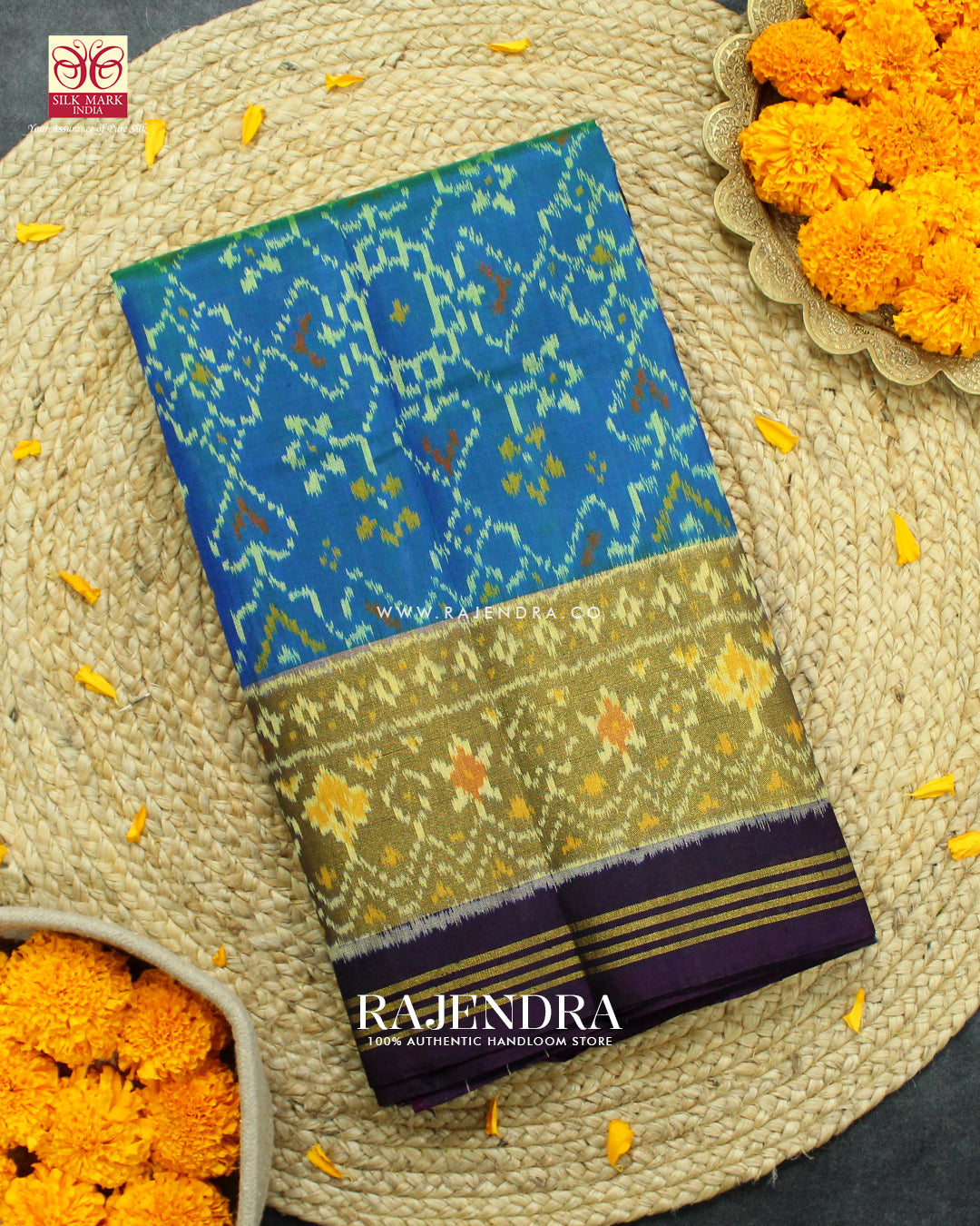 Traditional Navratna Design Purple and Blue Single Ikat Rajkot Patola Saree