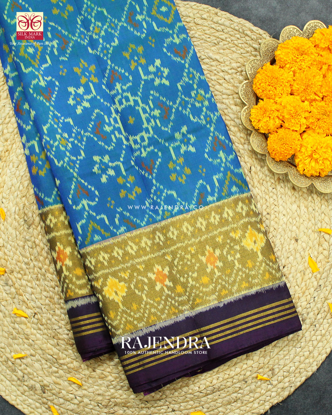 Traditional Navratna Design Purple and Blue Single Ikat Rajkot Patola Saree