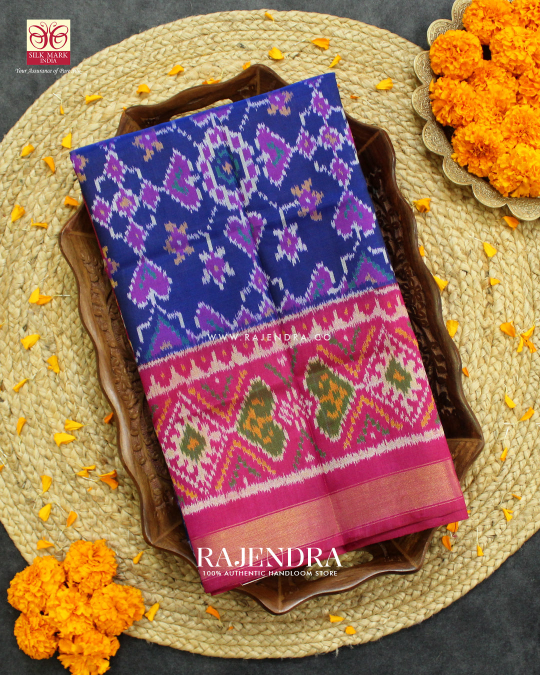 Traditional Navratna Manekchowk Mix Design Pink Blue Ikat Rajkot Patola Saree
