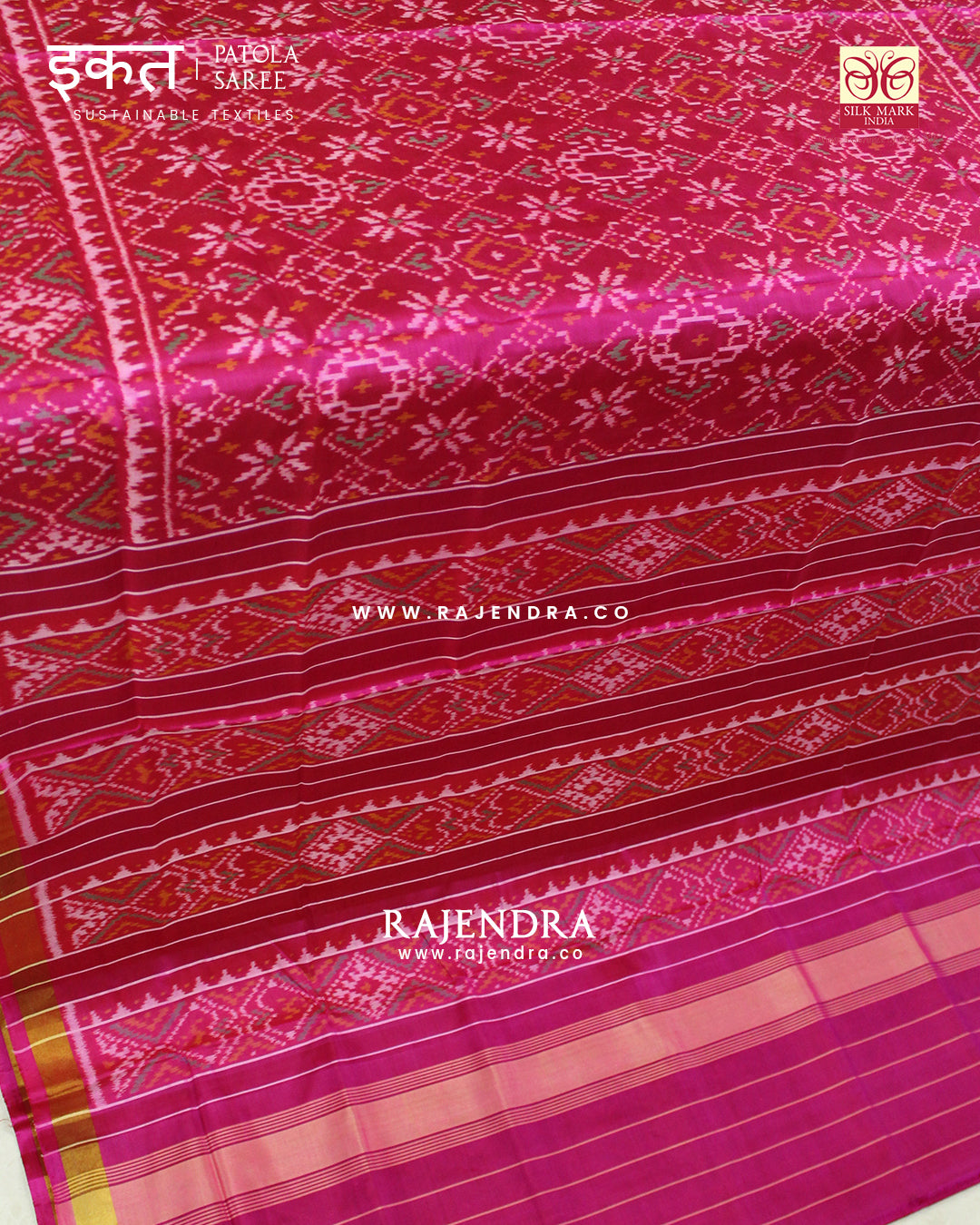 Traditional Navratna Manekchowk Mix Design Pink Single Ikat Rajkot Patola Saree
