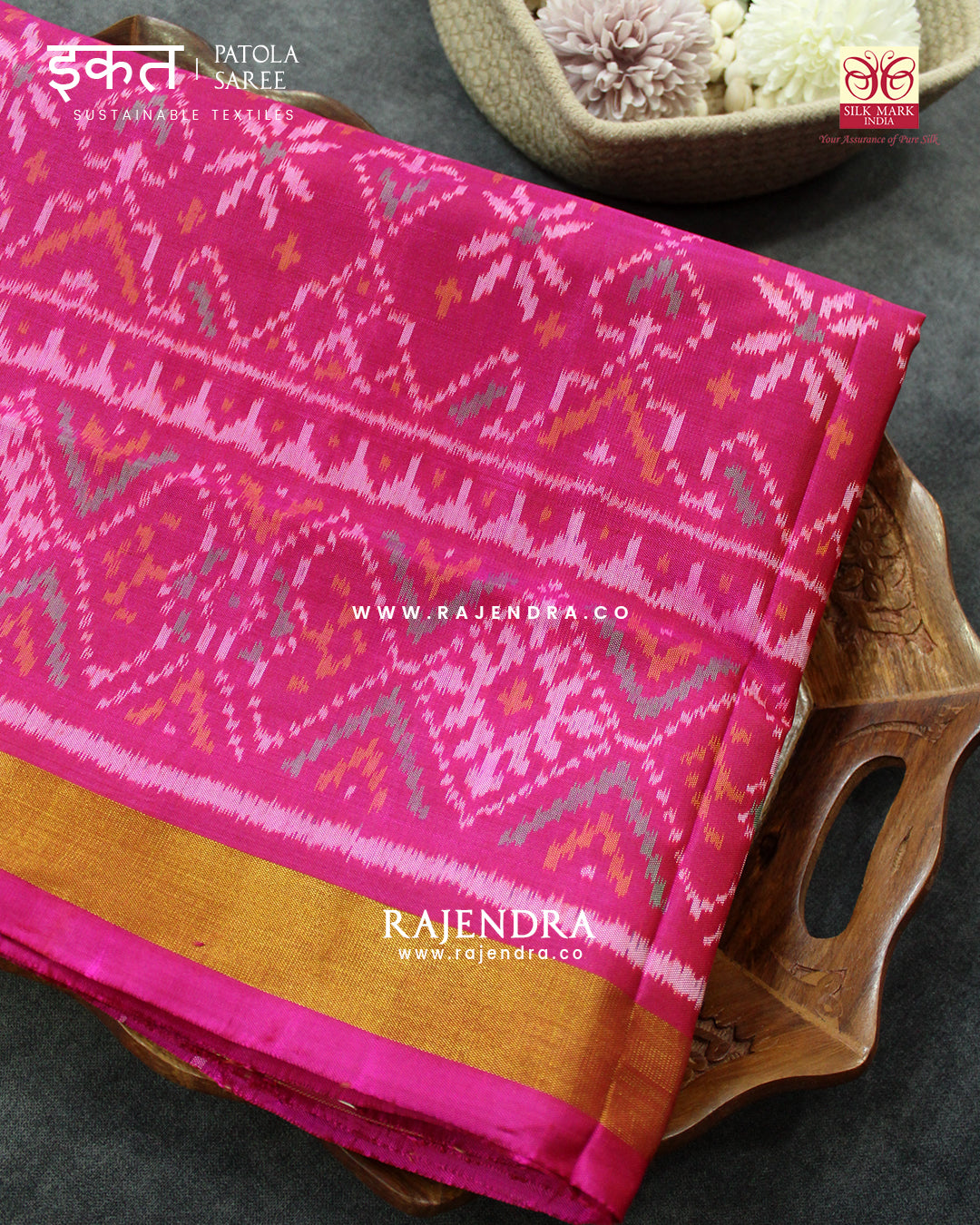 Traditional Navratna Manekchowk Mix Design Pink Single Ikat Rajkot Patola Saree