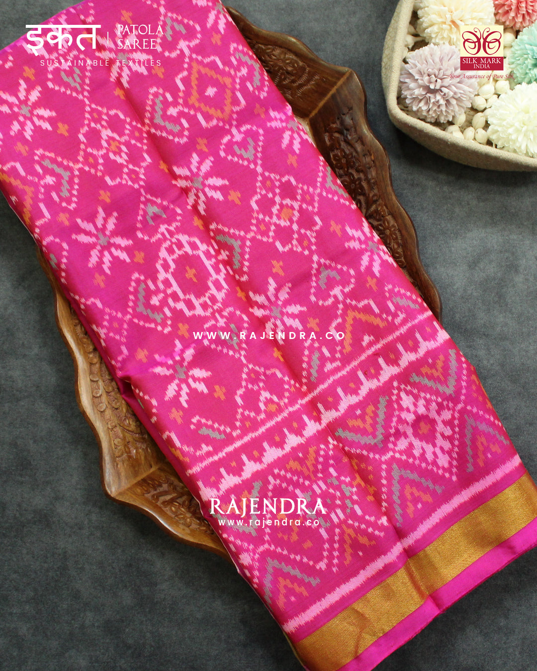 Traditional Navratna Manekchowk Mix Design Pink Single Ikat Rajkot Patola Saree