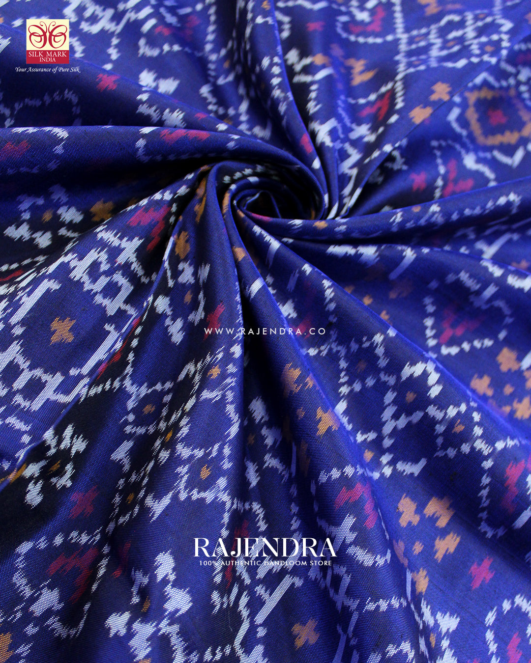Traditional Navratna Manekchowk Mix Design Blue Single Ikat Rajkot Patola Saree