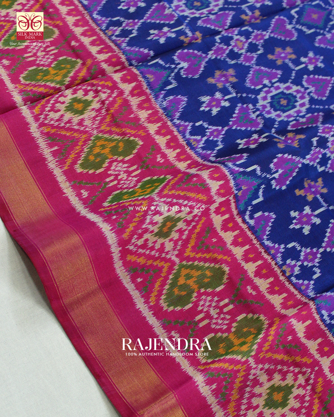 Traditional Navratna Manekchowk Mix Design Pink Blue Ikat Rajkot Patola Saree