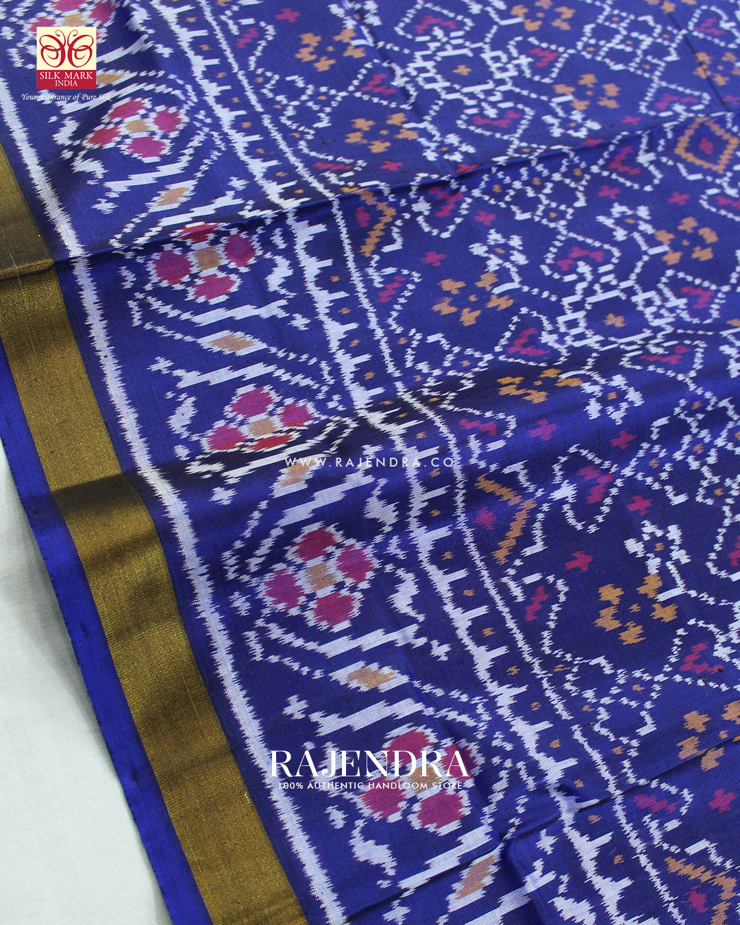 Traditional Navratna Manekchowk Mix Design Blue Single Ikat Rajkot Patola Saree