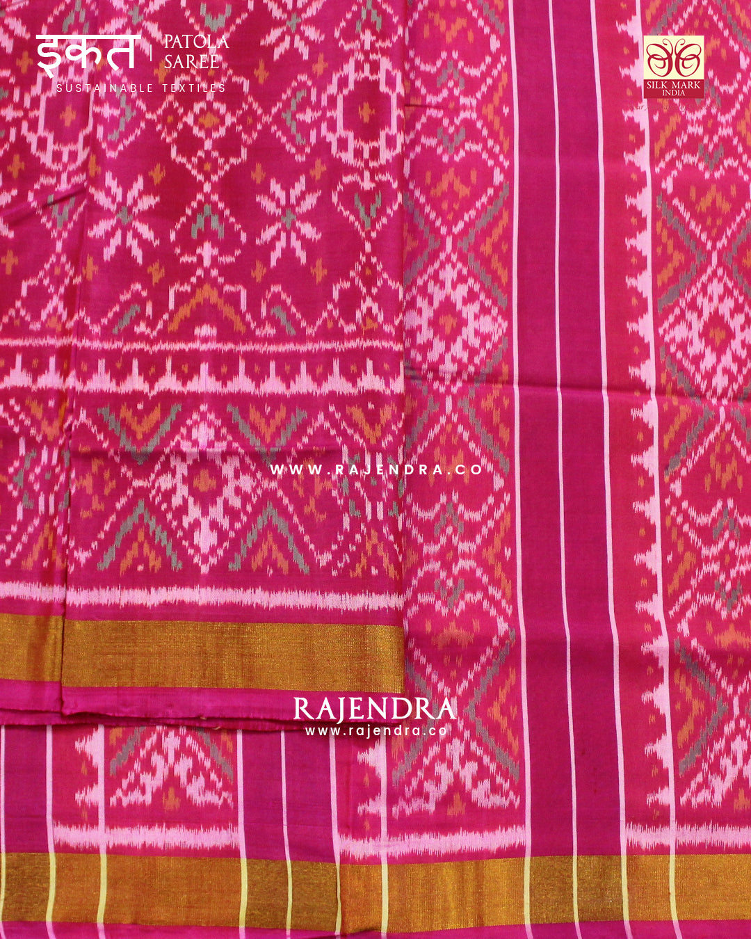 Traditional Navratna Manekchowk Mix Design Pink Single Ikat Rajkot Patola Saree