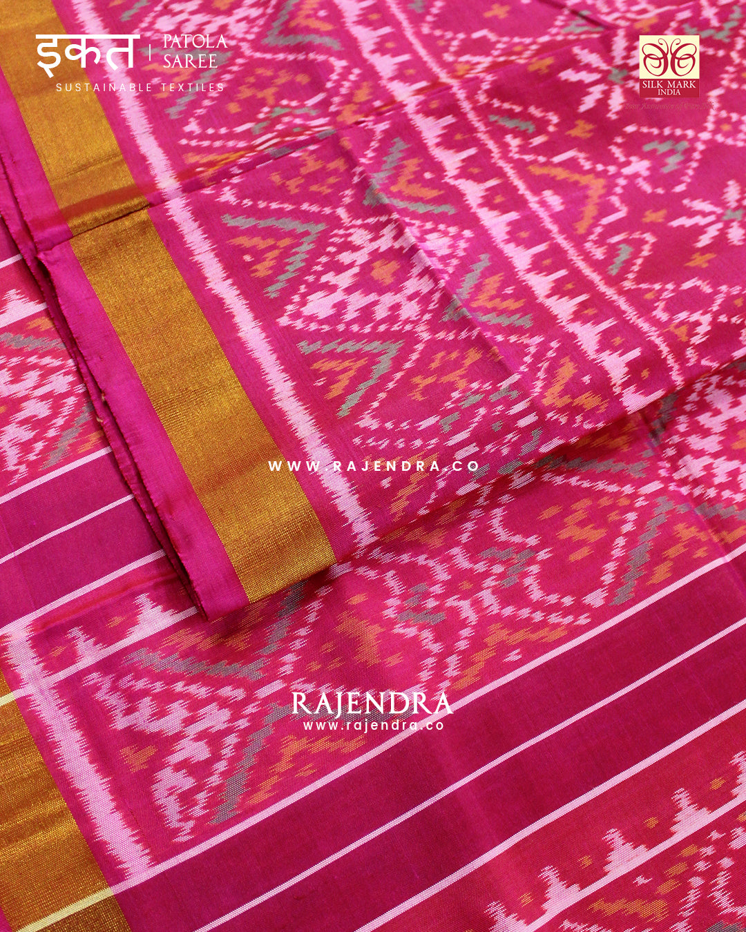 Traditional Navratna Manekchowk Mix Design Pink Single Ikat Rajkot Patola Saree