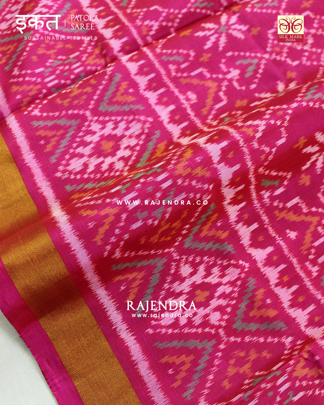 Traditional Navratna Manekchowk Mix Design Pink Single Ikat Rajkot Patola Saree
