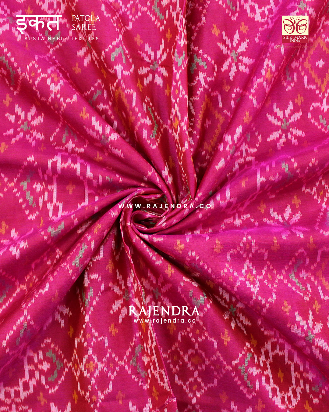 Traditional Navratna Manekchowk Mix Design Pink Single Ikat Rajkot Patola Saree