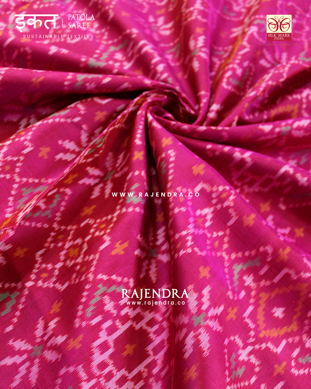 Traditional Navratna Manekchowk Mix Design Pink Single Ikat Rajkot Patola Saree