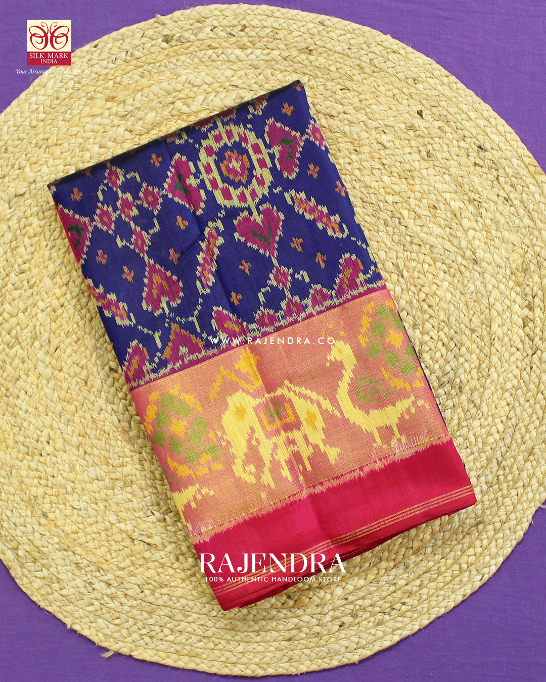 Traditional Manekchowk Design Pink and Blue Single Ikat Rajkot Patola Saree