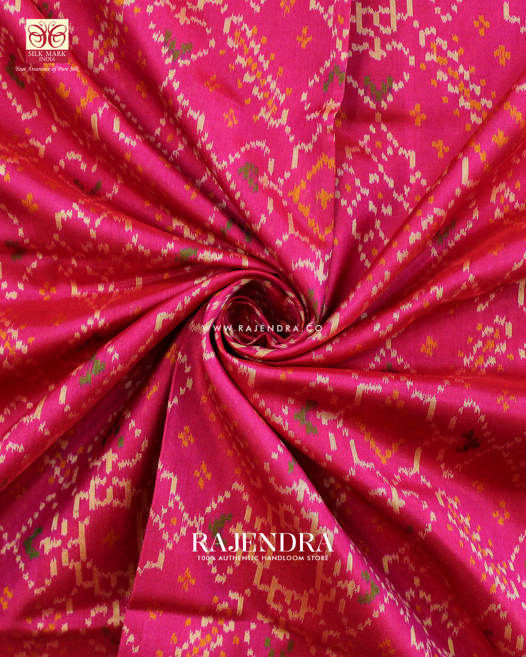 Traditional Manekchowk Design Pink and Blue Single Ikat Rajkot Patola Saree