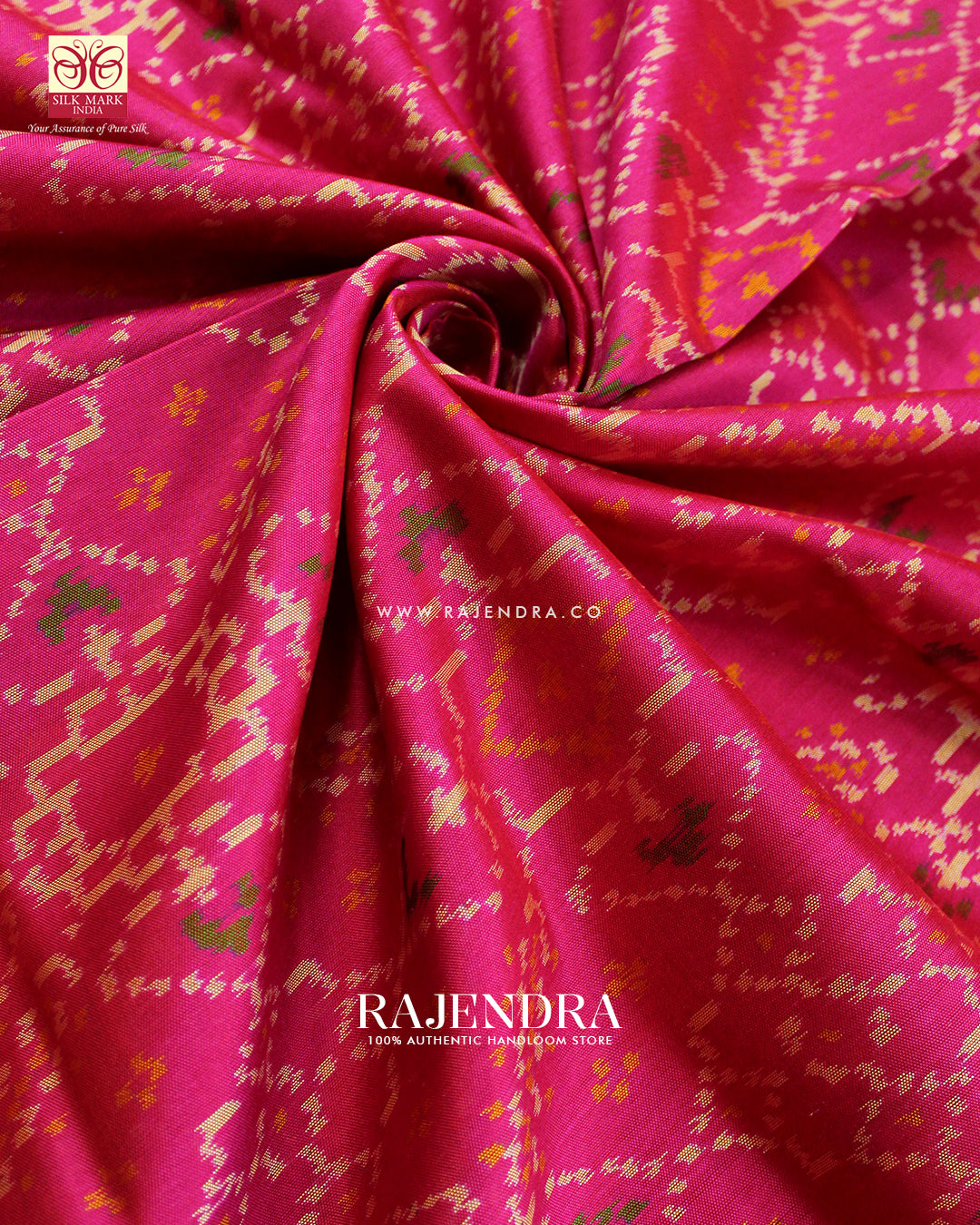 Traditional Manekchowk Design Pink and Blue Single Ikat Rajkot Patola Saree