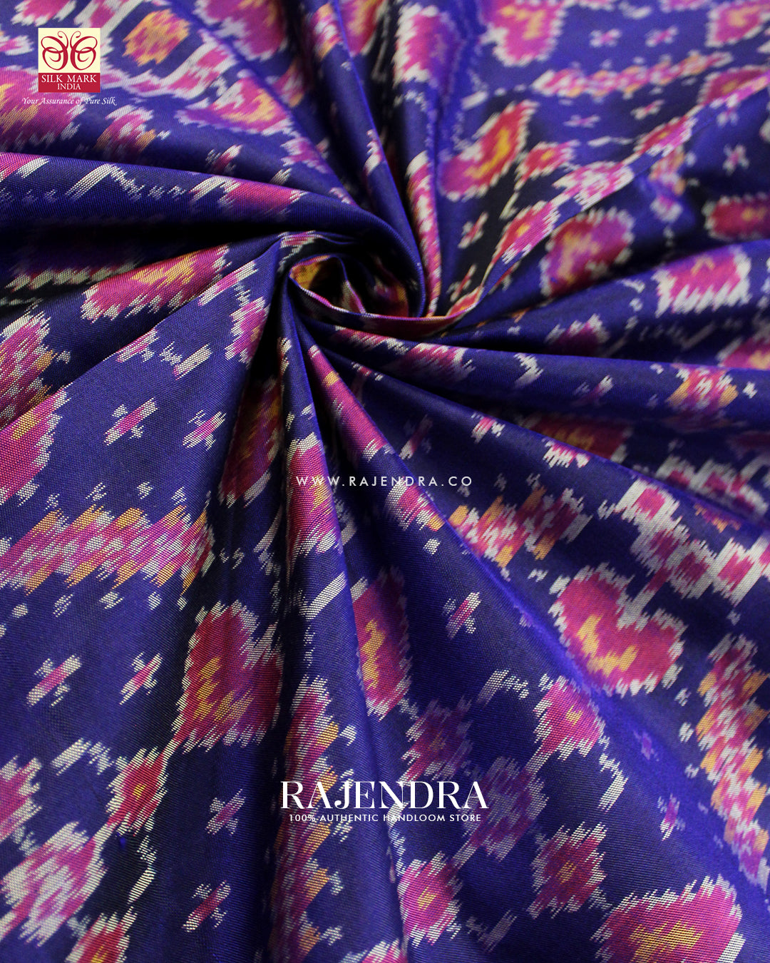 Traditional Manekchowk Design Pink and Blue Single Ikat Rajkot Patola Saree
