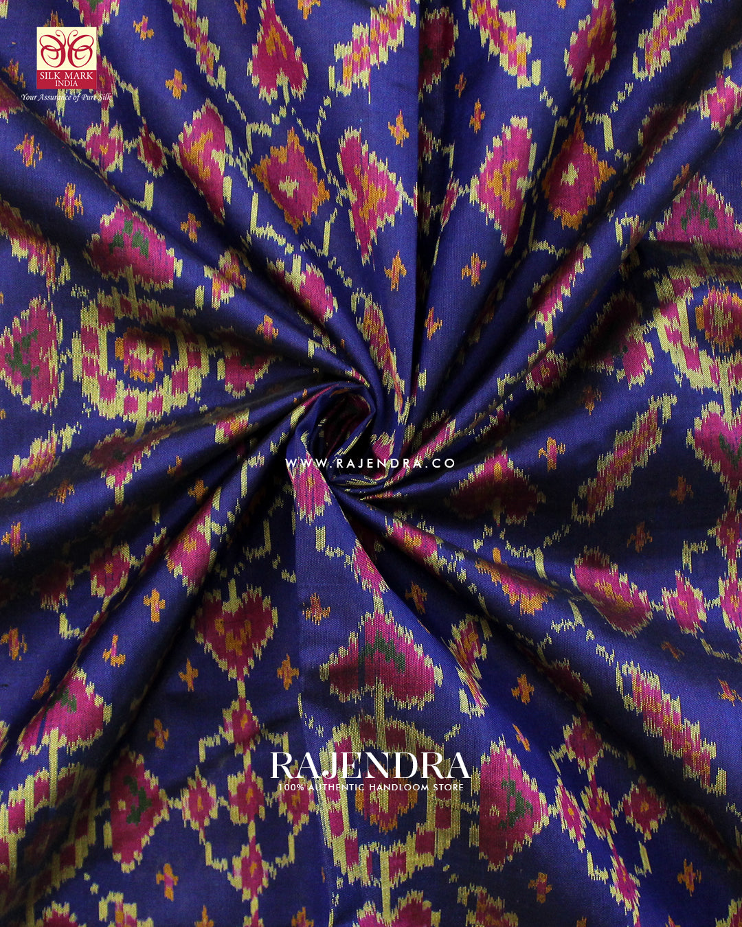 Traditional Manekchowk Design Pink and Blue Single Ikat Rajkot Patola Saree