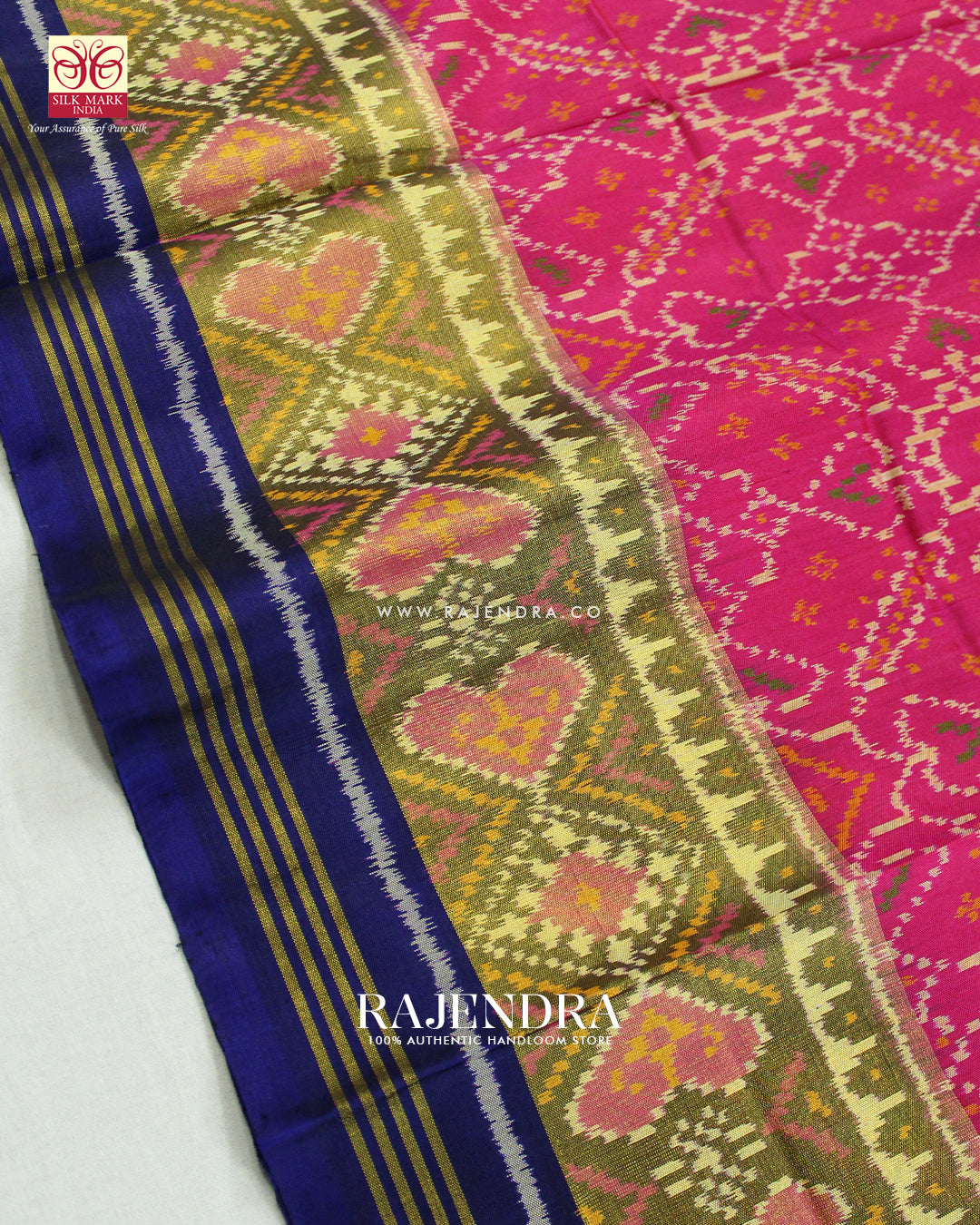 Traditional Manekchowk Design Pink and Blue Single Ikat Rajkot Patola Saree