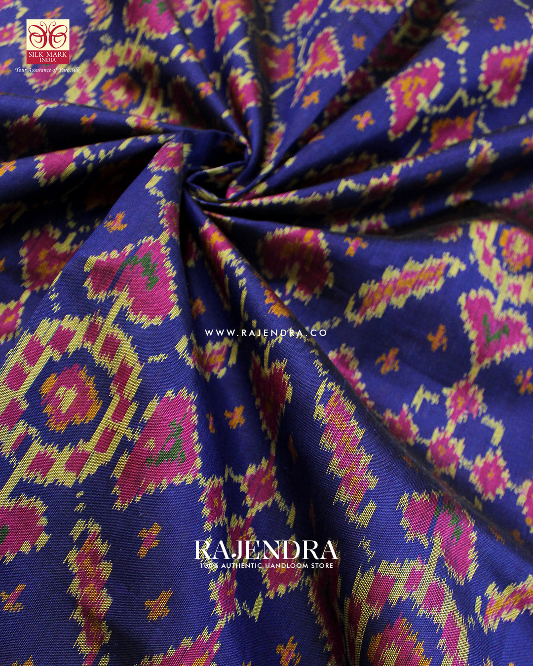 Traditional Manekchowk Design Pink and Blue Single Ikat Rajkot Patola Saree