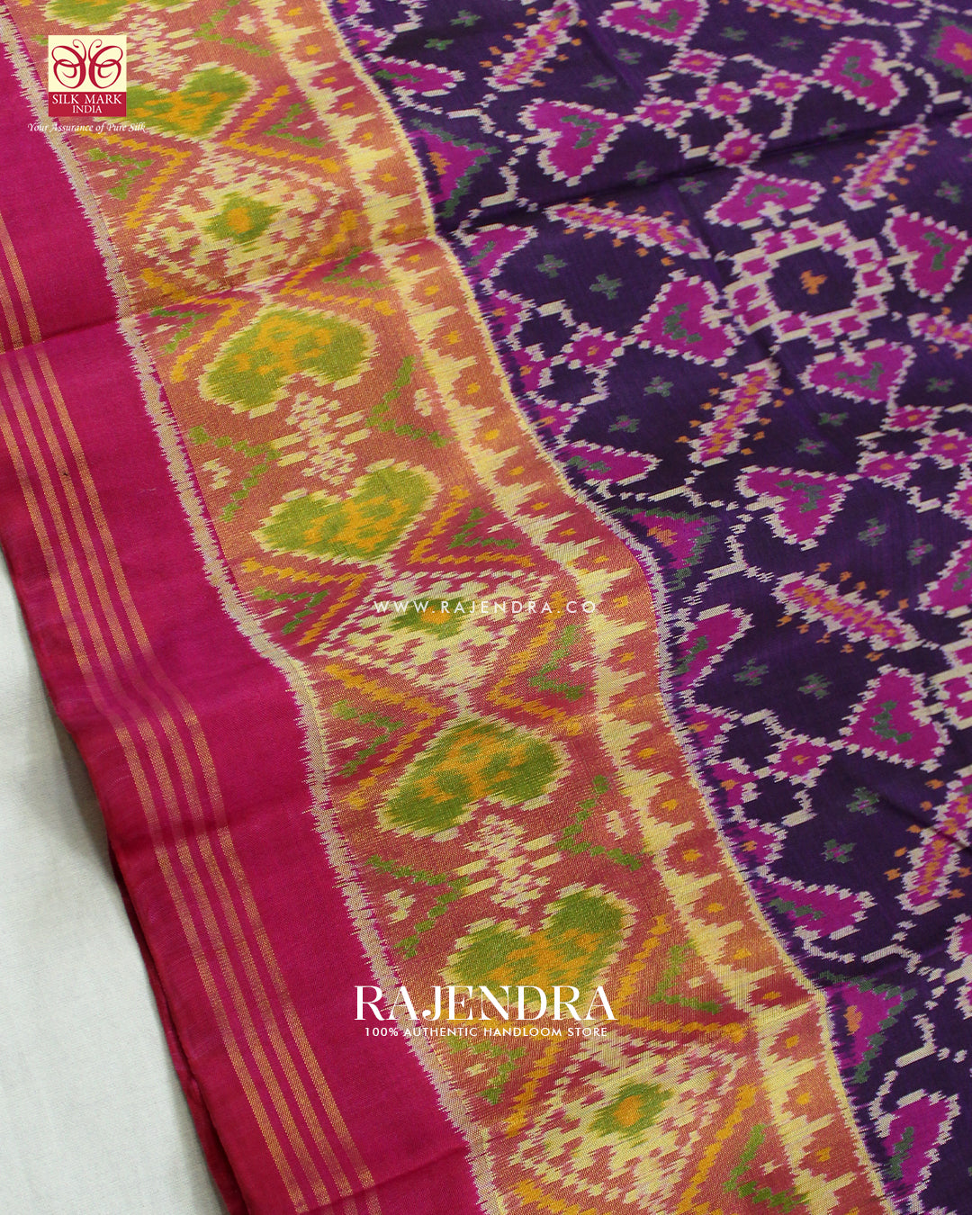 Traditional Manekchokw Pink Magenta Single Ikat Rajkot Patola Saree