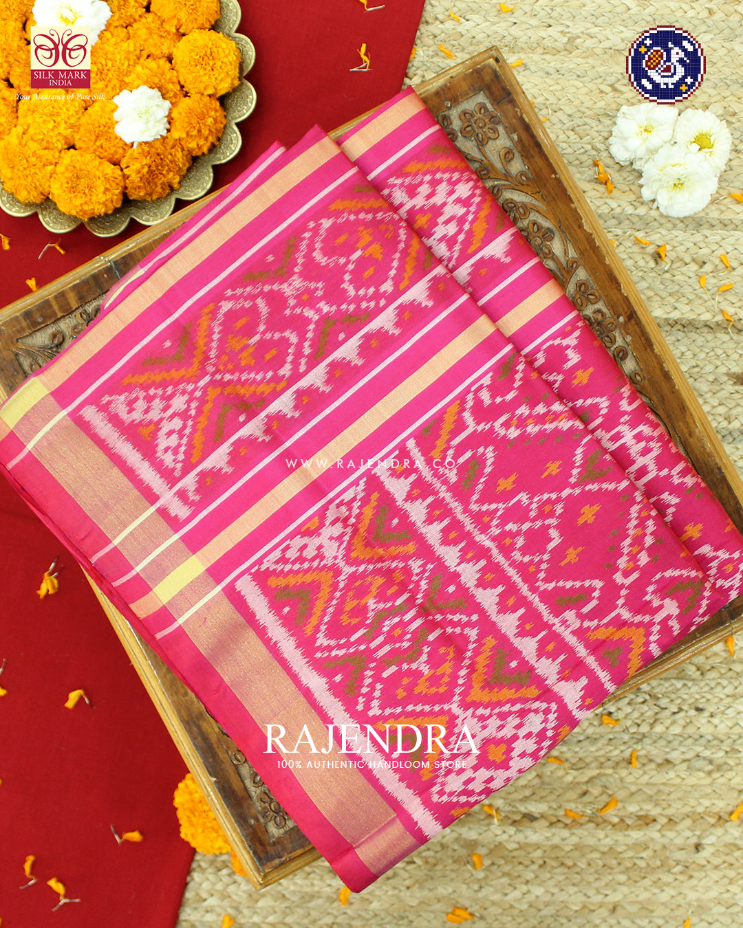 Traditional Manekchowk Design Peach Pink Rajkot Patola Saree