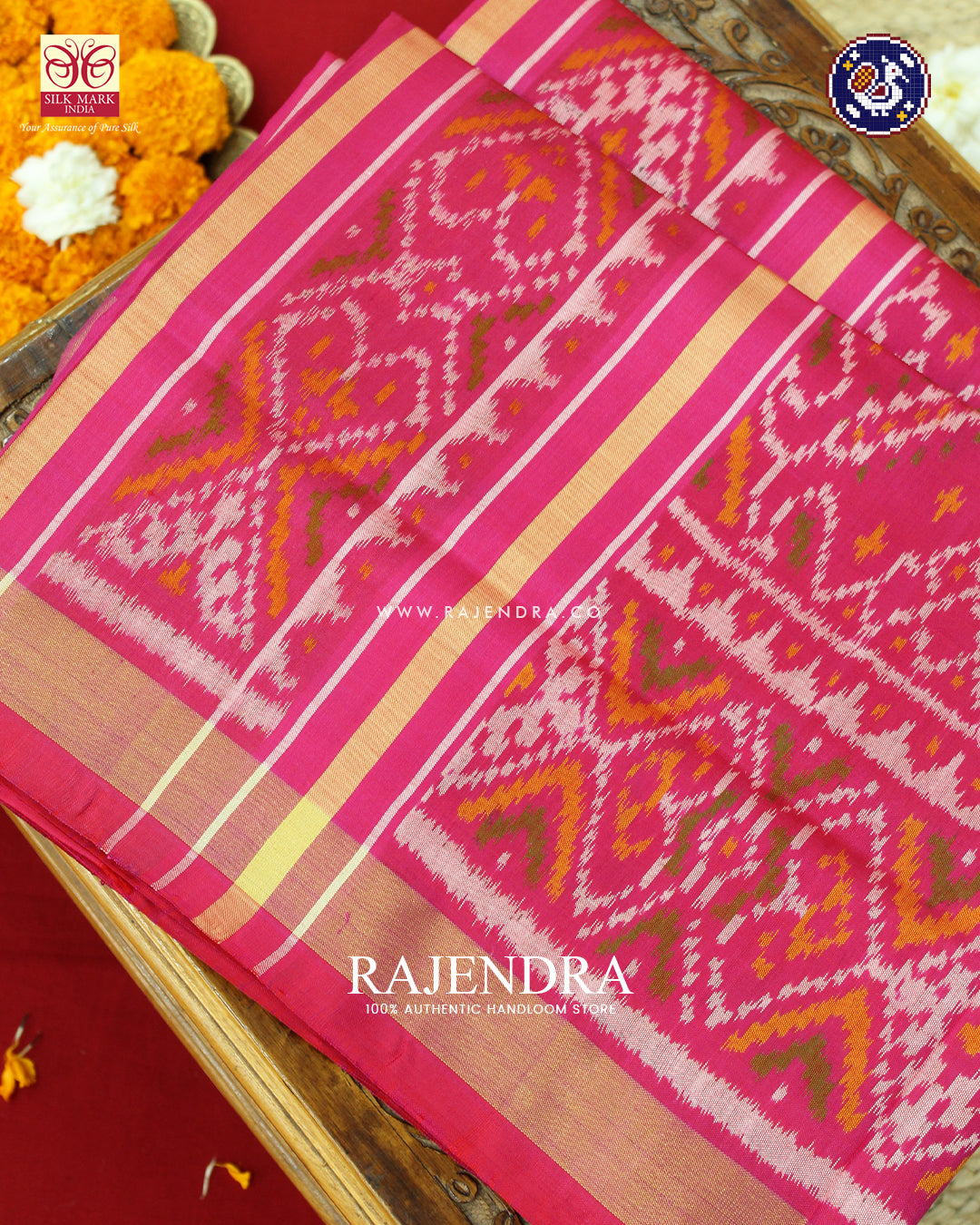 Traditional Manekchowk Design Peach Pink Rajkot Patola Saree