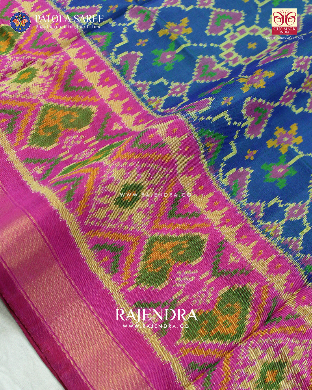 Traditional Manekchowk Pink and Rama Blue Single Ikat Rajkot Patola Saree