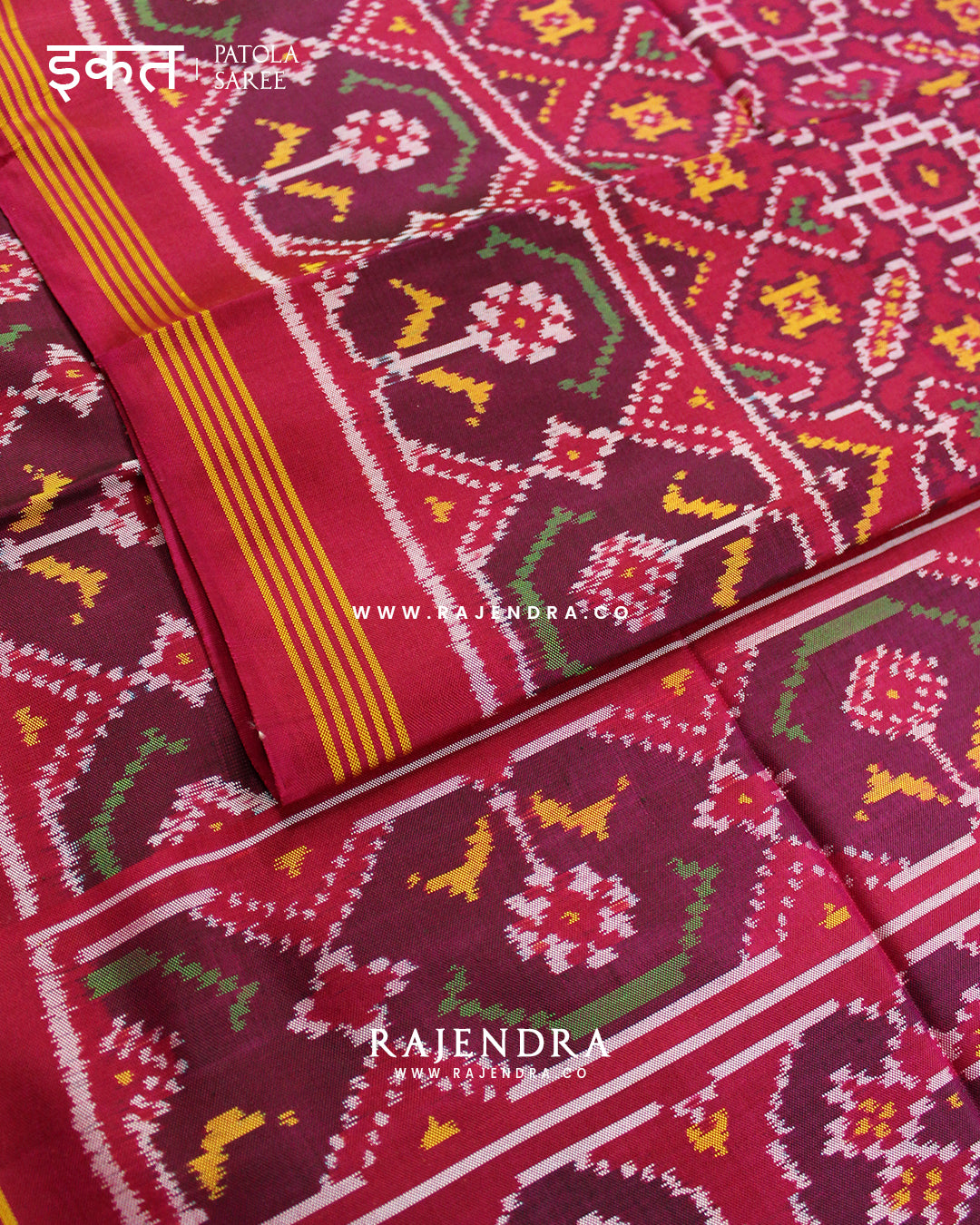 Traditional Manekchowk Design Pink Semi Double Ikat Rajkot Patola Saree